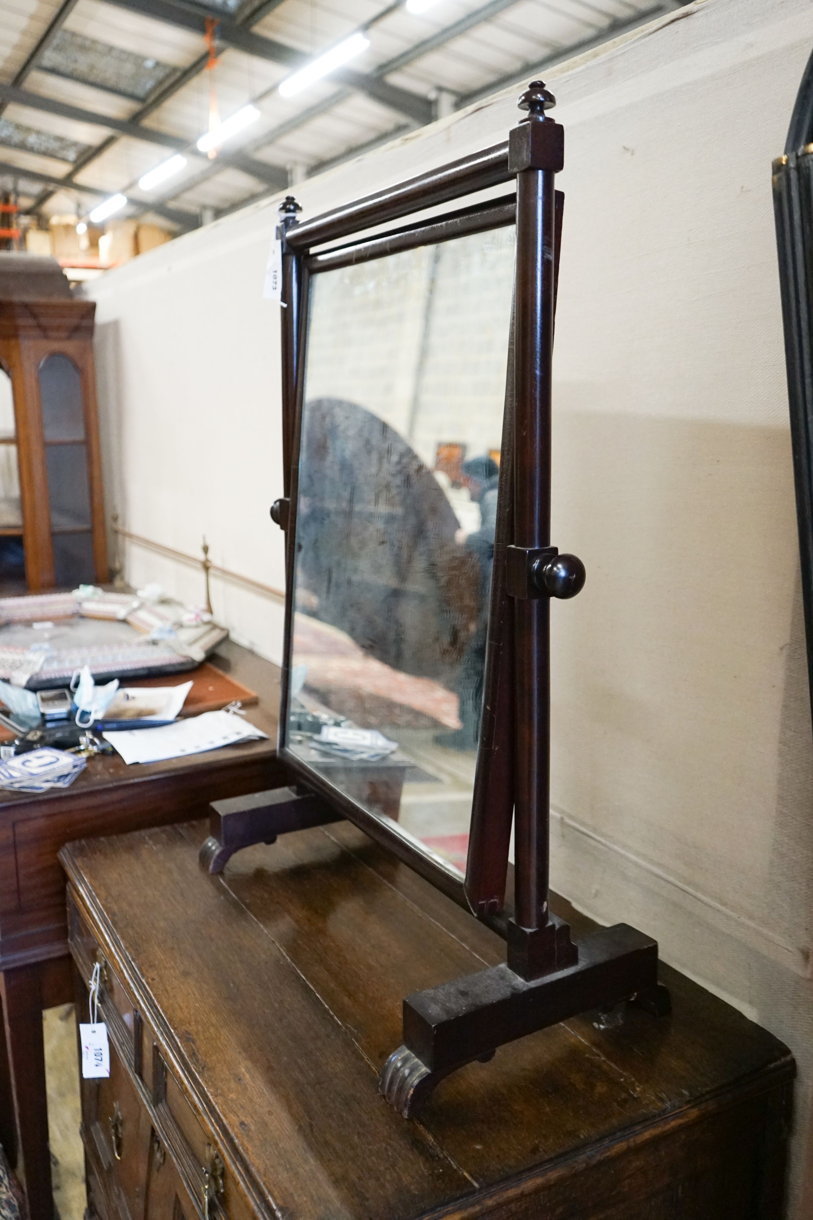 A Victorian mahogany toilet mirror, width 64cm, height 85cm